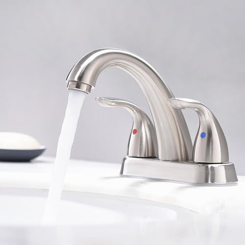 Phiestina Centerset 4 Inch Brushed Nickel 2 or 3 Holes Stainless Steel Bathroom Sink Faucet, 2 Handle Bathroom Faucet with Copper Pop Up Drain and Water Supply Lines, BF008-5-BN - Image 3
