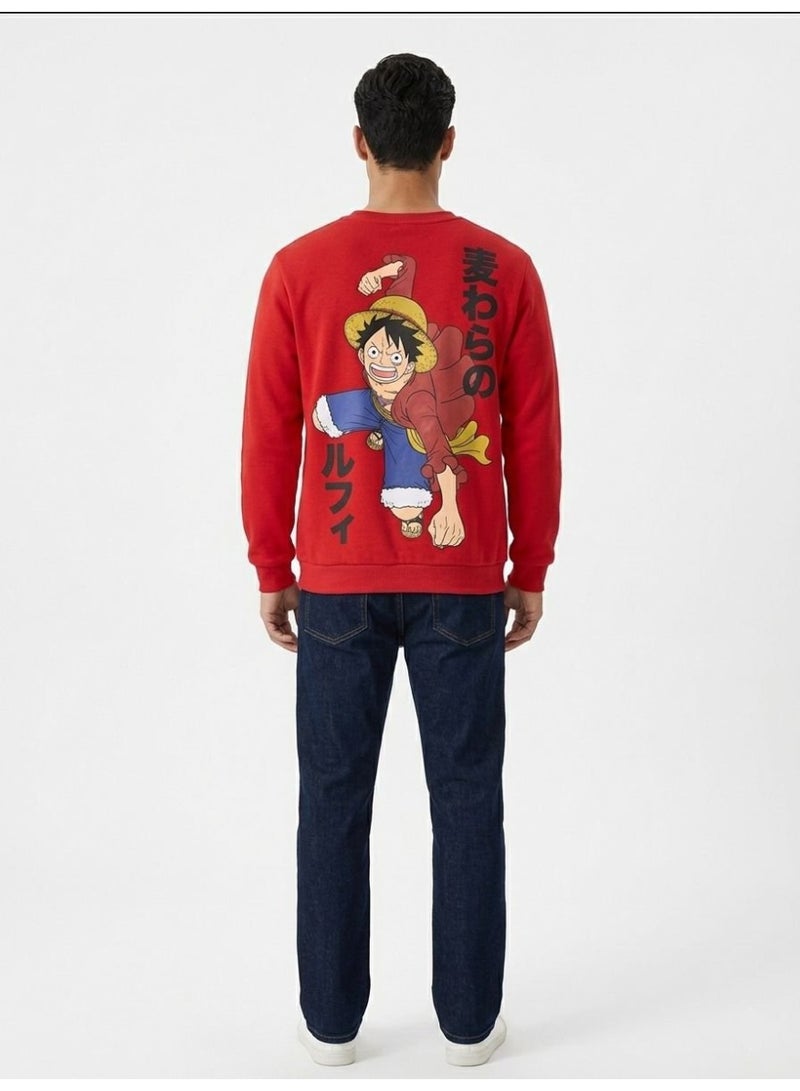 One Piece Men’s Anime Graphic Sweatshirt – Monkey D. Luffy Front & Back Print Red Crew Neck Pullover - Image 3
