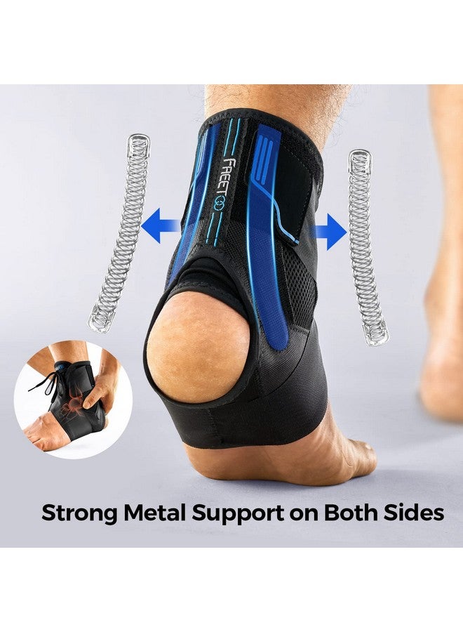 فري تو دعامة الكاحل FREETOO ذات الدعم المعدني الأقصى للرجال والنساء، دعامة ضغط للقدم للكاحل الملتوي، والتهاب اللفافة الأخمصية، والتعافي من الإصابات، ودعامة كاحل برباط للجري وكرة الطائرة يسارًا/يمينًا - Image 2