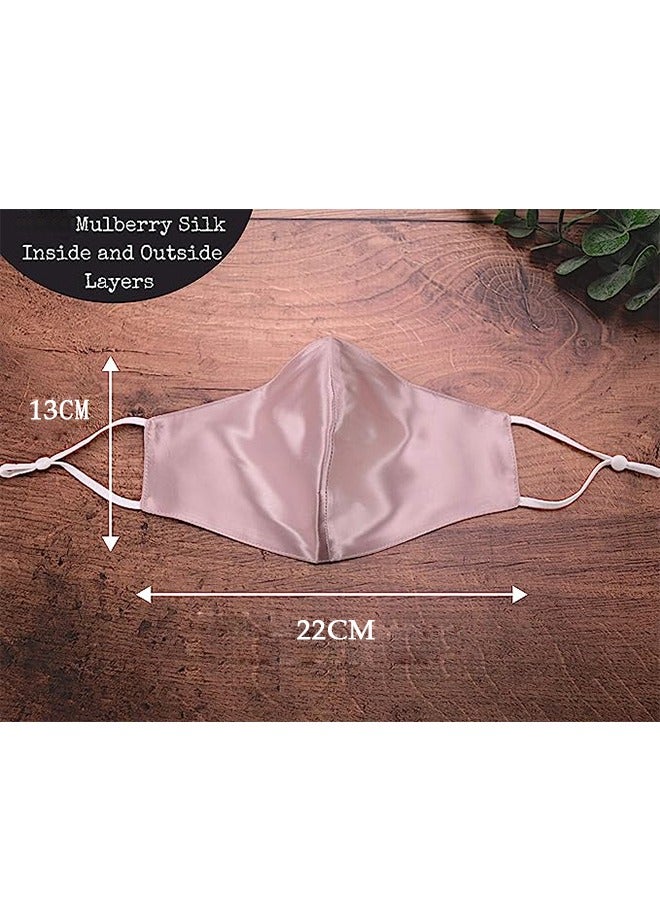 Mulberry Silk Satin Elastic Face Masks, Soft Washable Two Sided Silk Mask for UV Protection, Face Mask with Elastic Ear Loop (Pink) - Image 2