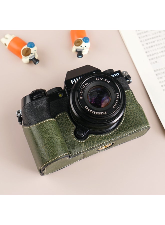 Suitable For Fuji XS20 Protective Case XT30 Second Generation Camera Bag XT5 Base XM5 Leather Case XT20/XS10 Case-Color:D: Xs10 Litchi Pattern Base [green] + V303 Shoulder Strap, Tempered Film Included (excluding Hot Shoe Cover)  - Image 1