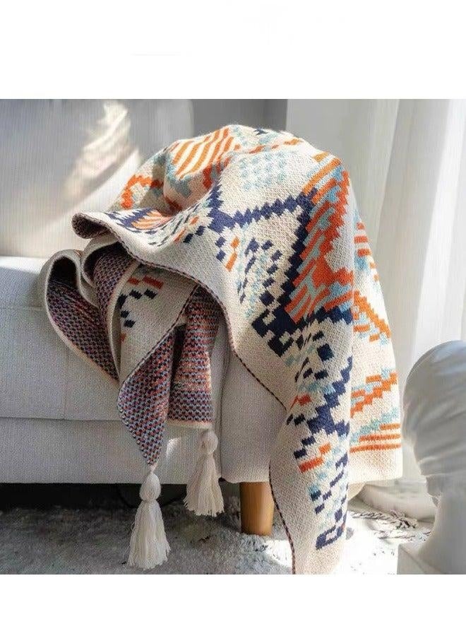 تورنيدو جولد بطانية محبوكة بوهيمية تكييف الهواء بطانية بطانية شال كامل الجسم قيلولة بطانية صغيرة متعددة الألوان 130x170 سم - Image 2