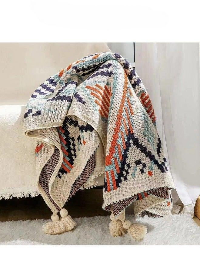 تورنيدو جولد بطانية محبوكة بوهيمية تكييف الهواء بطانية بطانية شال كامل الجسم قيلولة بطانية صغيرة متعددة الألوان 130x170 سم - Image 3