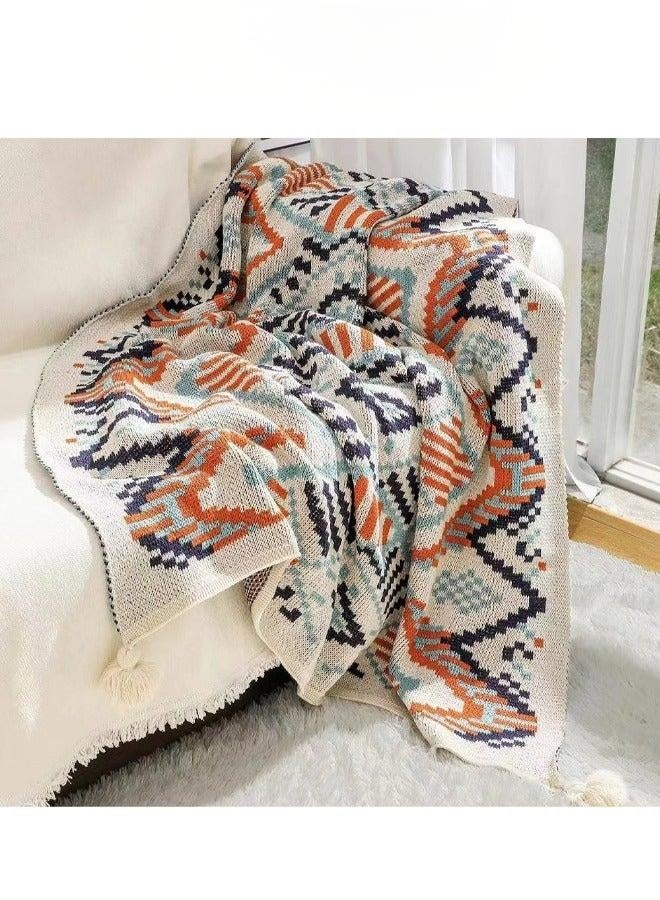 تورنيدو جولد بطانية محبوكة بوهيمية تكييف الهواء بطانية بطانية شال كامل الجسم قيلولة بطانية صغيرة متعددة الألوان 130x170 سم - Image 1