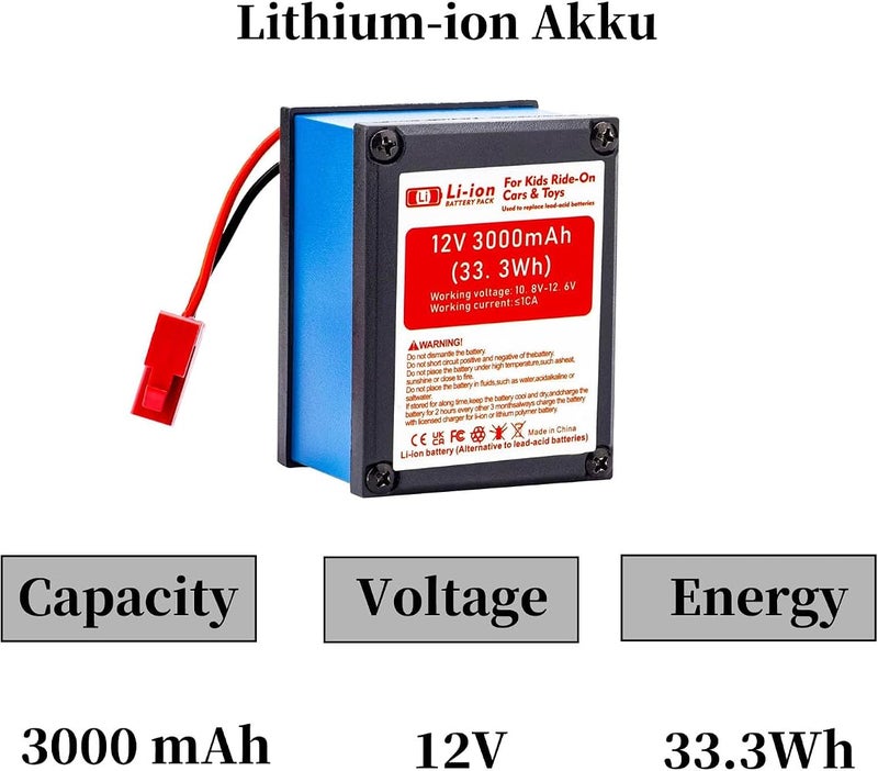 CHUNCAIL 12V 3Ah Lithium-ion Battery for Children's Electric Vehicles, Toy Cars and DIY - Image 3