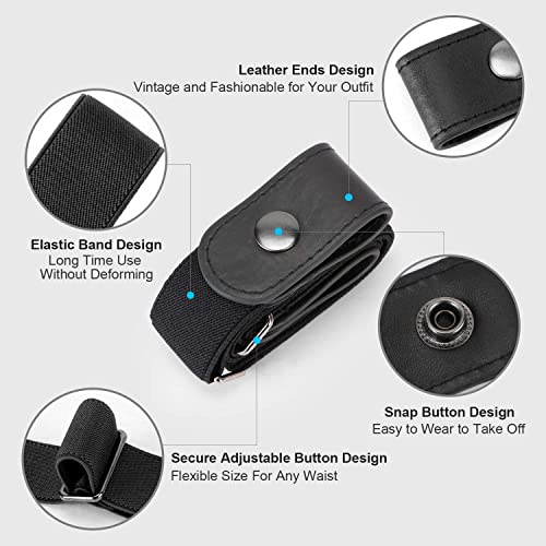 Toxen Invisible Buckle-less Jeans Belt with Ring Adjustable Buckle Free Waist Belt Elastic Belt for Jeans Pants Skirt for Unisex (Black) - Image 2