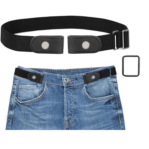 Toxen Invisible Buckle-less Jeans Belt with Ring Adjustable Buckle Free Waist Belt Elastic Belt for Jeans Pants Skirt for Unisex (Black) - Image 1