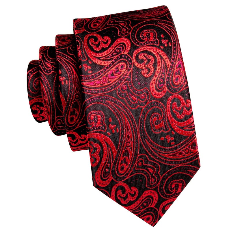 Dubulle Ties for Boys Red Paisley Self Tie Silk Paisely Kids Necktie Pocket Square Set for Age 8-11 Graduation School Uniform - Image 4