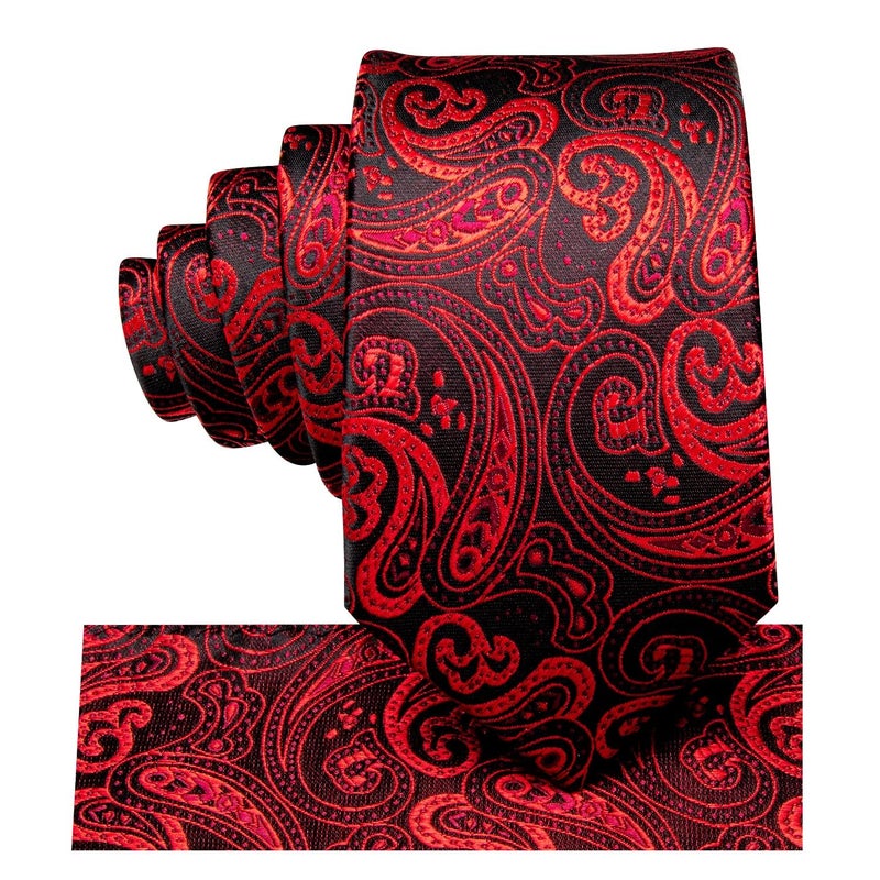 Dubulle Ties for Boys Red Paisley Self Tie Silk Paisely Kids Necktie Pocket Square Set for Age 8-11 Graduation School Uniform - Image 2