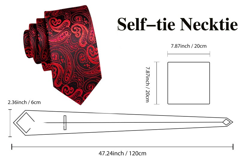 Dubulle Ties for Boys Red Paisley Self Tie Silk Paisely Kids Necktie Pocket Square Set for Age 8-11 Graduation School Uniform - Image 3