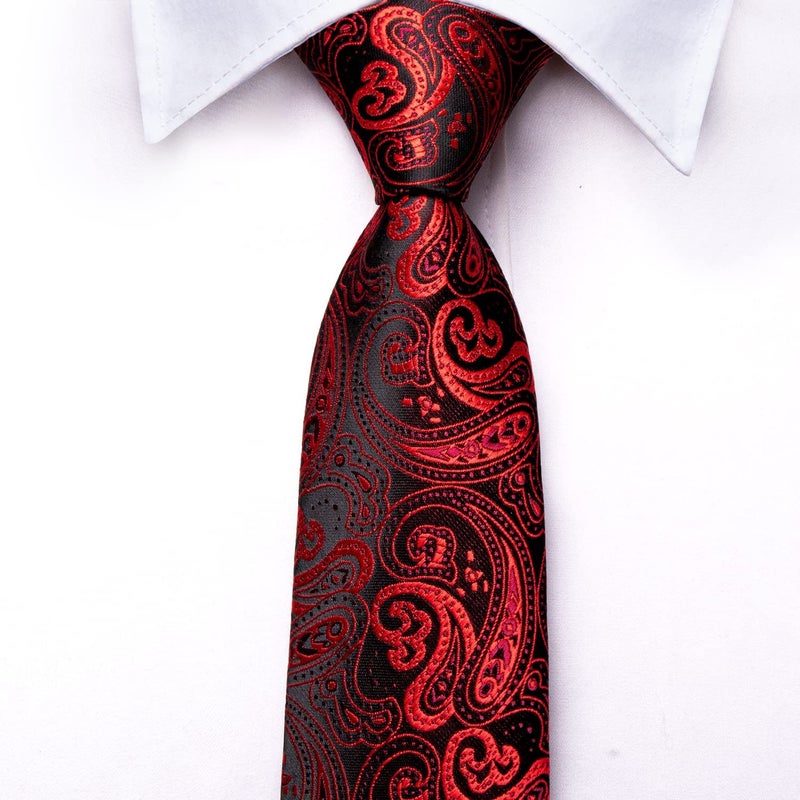 Dubulle Ties for Boys Red Paisley Self Tie Silk Paisely Kids Necktie Pocket Square Set for Age 8-11 Graduation School Uniform - Image 5