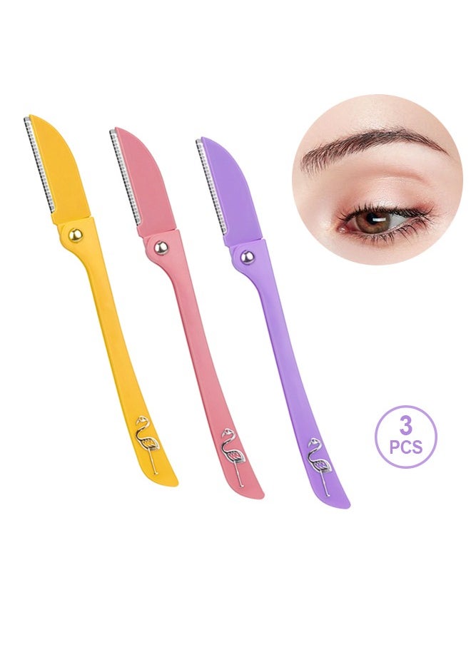 Feather - 3PCS Eyebrow Trimmer Set, Stainless Steel Folding Eyebrow Razor, Beauty Eyebrow Trimming Tool for Girls (Yellow/Pink/Purple) - Image 1