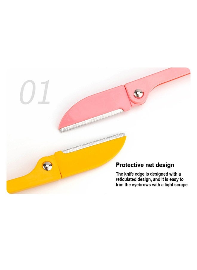 Feather - 3PCS Eyebrow Trimmer Set, Stainless Steel Folding Eyebrow Razor, Beauty Eyebrow Trimming Tool for Girls (Yellow/Pink/Purple) - Image 1