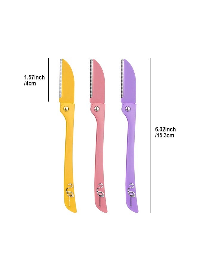 Feather - 3PCS Eyebrow Trimmer Set, Stainless Steel Folding Eyebrow Razor, Beauty Eyebrow Trimming Tool for Girls (Yellow/Pink/Purple) - Image 1