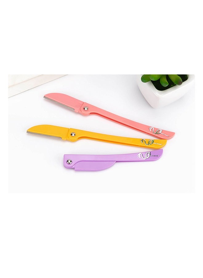 Feather - 3PCS Eyebrow Trimmer Set, Stainless Steel Folding Eyebrow Razor, Beauty Eyebrow Trimming Tool for Girls (Yellow/Pink/Purple) - Image 1