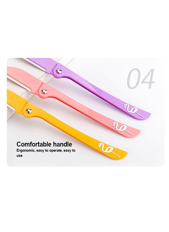 Feather - 3PCS Eyebrow Trimmer Set, Stainless Steel Folding Eyebrow Razor, Beauty Eyebrow Trimming Tool for Girls (Yellow/Pink/Purple) - Image 1