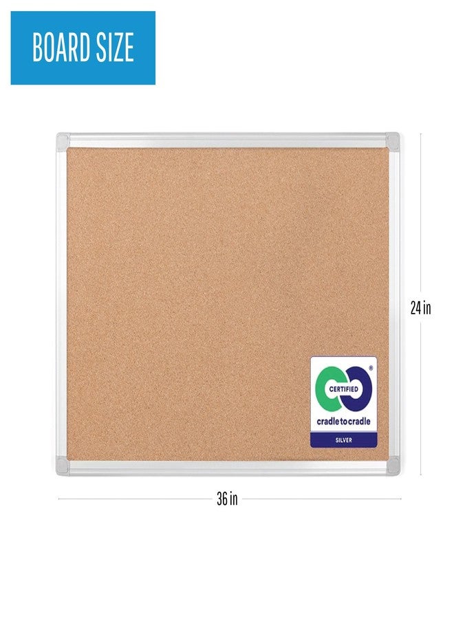 MasterVision Earth Cork Bulletin Board, 24" x 36", Pin Board with Aluminum Frame - Image 2