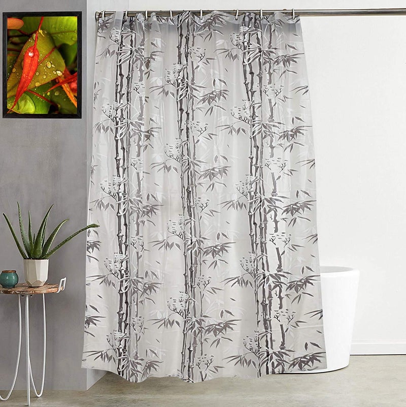 Groki Bamboo Design PlasticPVC Bathroom Water Proof Shower Curtain with 8 Hooks 9ft 54x84 Grey - Image 1