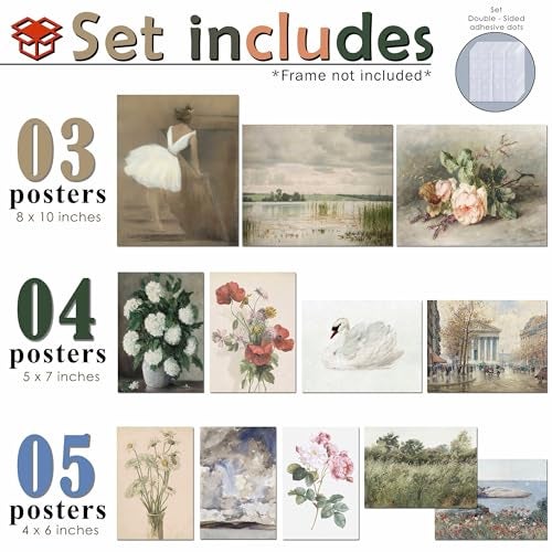 LANCHI95 Vintage French Decor - Floral Pictures, French Wall Art Posters, Pictures Wall Decor, Moody Gallery Wall Art Landscape Painting For Bedroom (12PCS-UNFRAMED) (Vintage 7) - Image 2