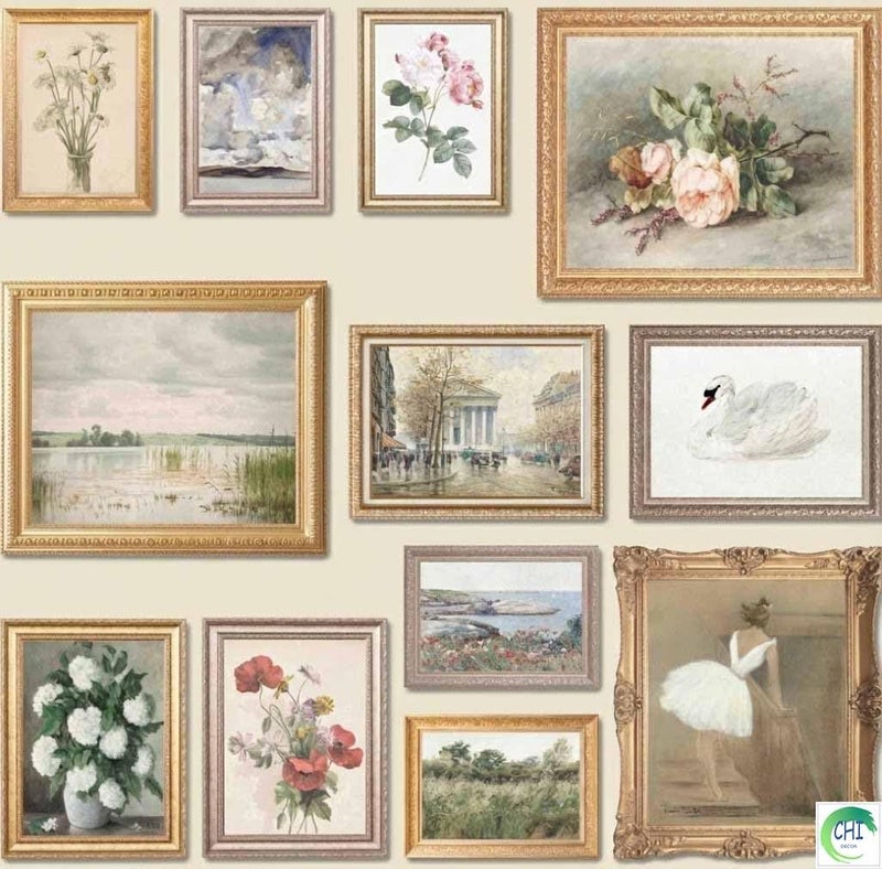 LANCHI95 Vintage French Decor - Floral Pictures, French Wall Art Posters, Pictures Wall Decor, Moody Gallery Wall Art Landscape Painting For Bedroom (12PCS-UNFRAMED) (Vintage 7) - Image 1
