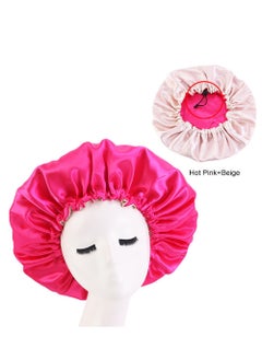 JoyousSto Women's Adjustable Reversible Satin Bonnet - Soft Double Sided Sleep Cap,hair bonnet protects Natural Hair, Hot pink  - Image 2