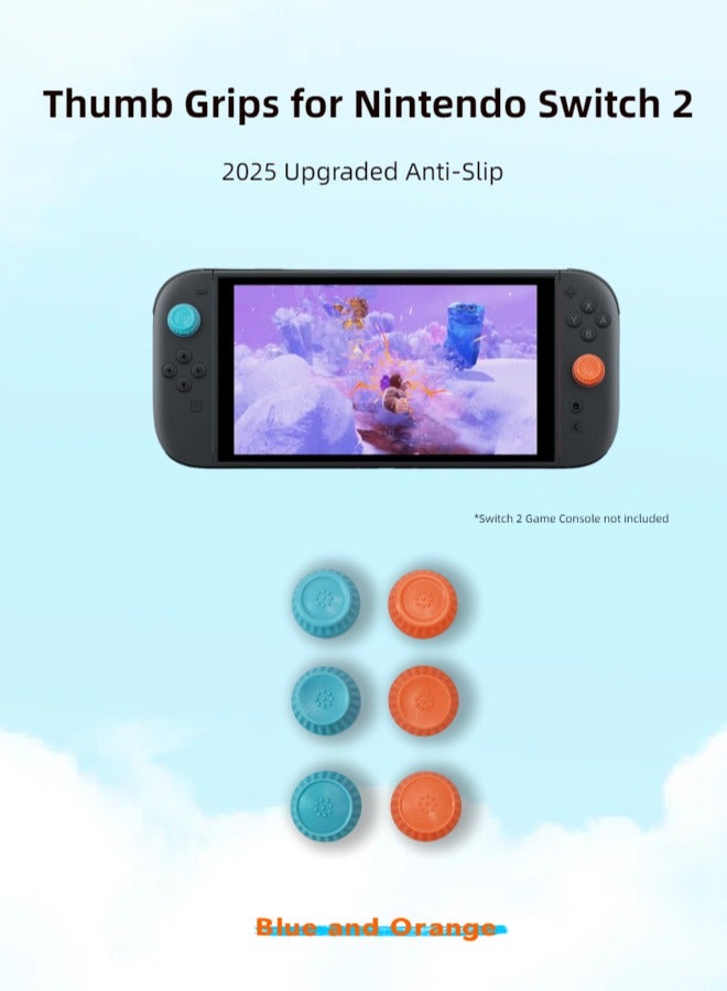 CoolRabbie Thumb Grips Joystick Cap Analog Stick Cover for Nintendo Switch 2 Joy-Con,Silicone Caps for Switch 2 Pro Controller,Blue&Orange,3 Pairs(6pcs) - Image 2