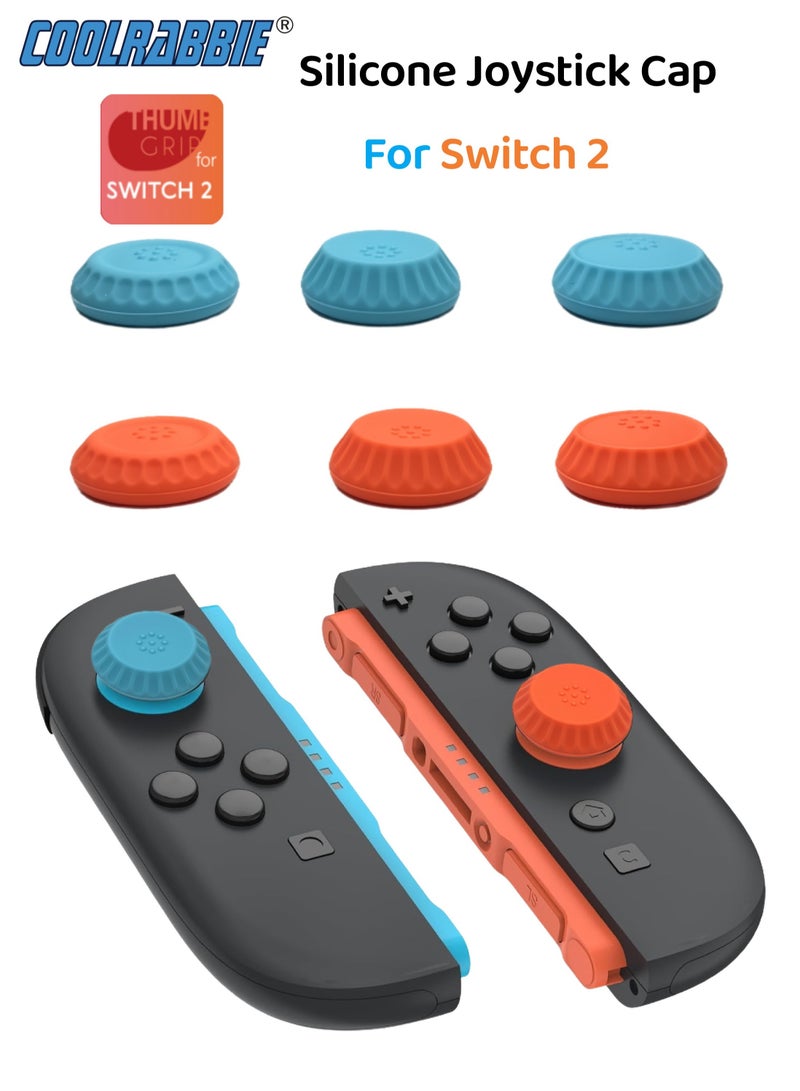 CoolRabbie Thumb Grips Joystick Cap Analog Stick Cover for Nintendo Switch 2 Joy-Con,Silicone Caps for Switch 2 Pro Controller,Blue&Orange,3 Pairs(6pcs) - Image 1