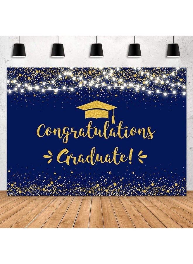MEHOFOND 8X6Ft Congratulation Graduate Backdrop Class Of 2024 Graduation Party Decorations Background Blue Gold Congrats Grad Decor Banner Photography Background Studio Photo Booth Props  - Image 1