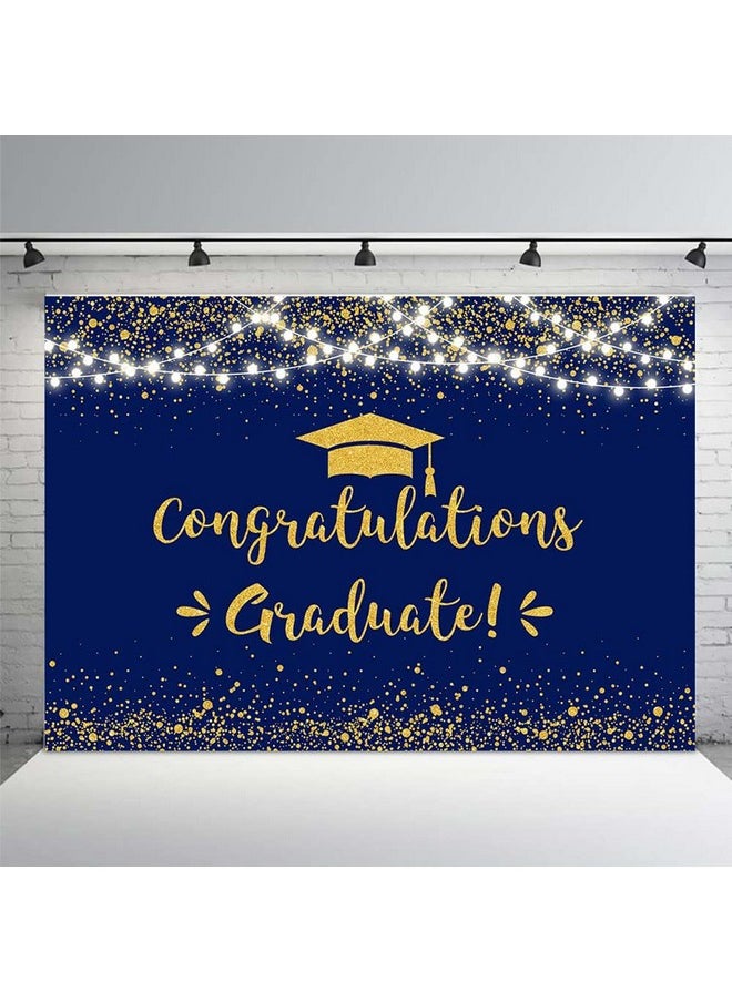 MEHOFOND 8X6Ft Congratulation Graduate Backdrop Class Of 2024 Graduation Party Decorations Background Blue Gold Congrats Grad Decor Banner Photography Background Studio Photo Booth Props  - Image 2