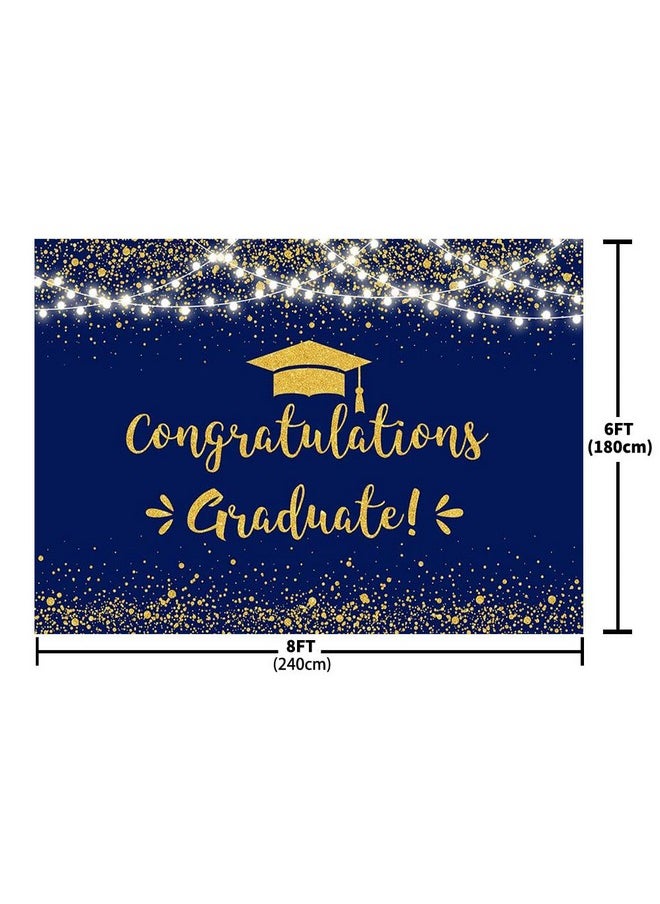 MEHOFOND 8X6Ft Congratulation Graduate Backdrop Class Of 2024 Graduation Party Decorations Background Blue Gold Congrats Grad Decor Banner Photography Background Studio Photo Booth Props  - Image 4