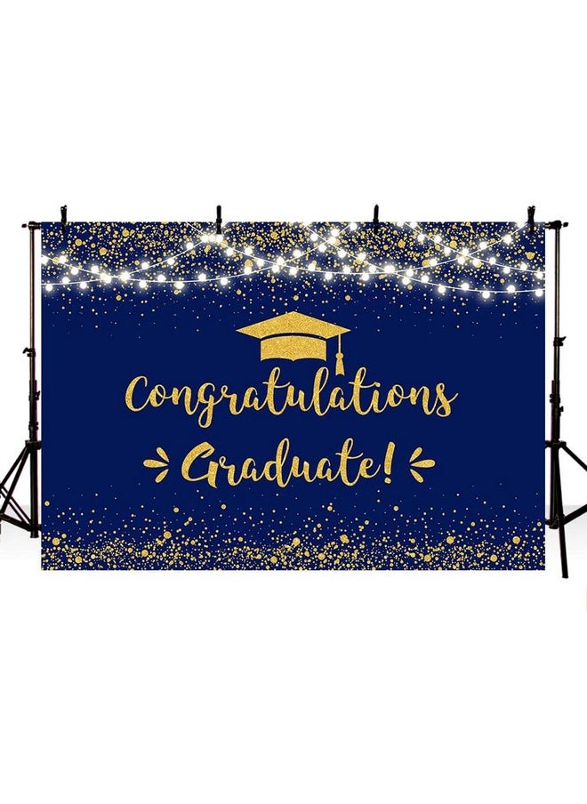 MEHOFOND 8X6Ft Congratulation Graduate Backdrop Class Of 2024 Graduation Party Decorations Background Blue Gold Congrats Grad Decor Banner Photography Background Studio Photo Booth Props  - Image 3