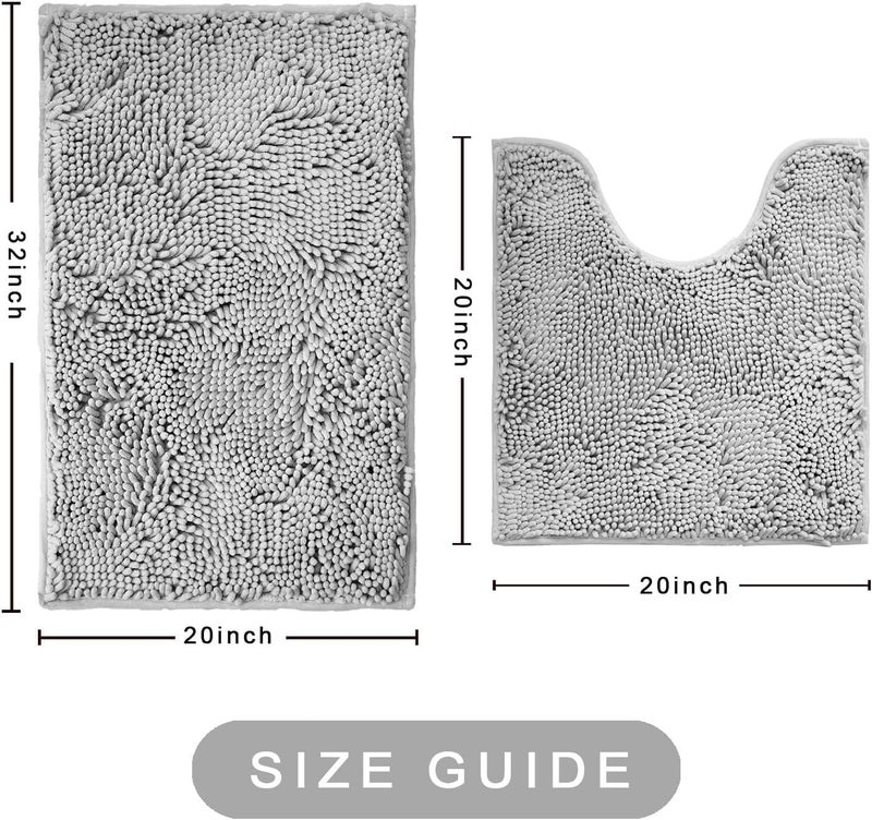 Flotstiga Bathroom Rugs Sets 2 Piece,Super Absorbent Soft,Thick,Machine Washable Chenille Bath Mat,Non Slip Toilet Floor Rug,Bath Mats for Bathroom,20x32 Plus 20x20 U Shape,Light Grey - Image 3