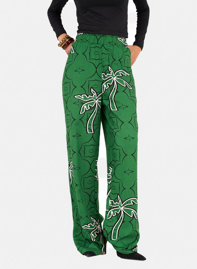 Clue Palm Printed Green Pants  - Image 1