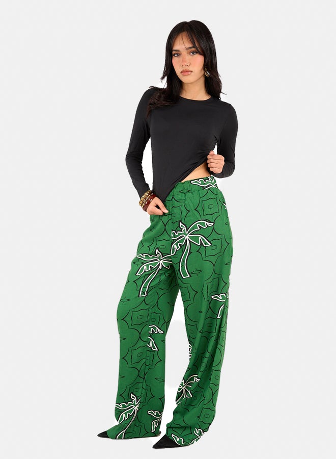 Clue Palm Printed Green Pants  - Image 4