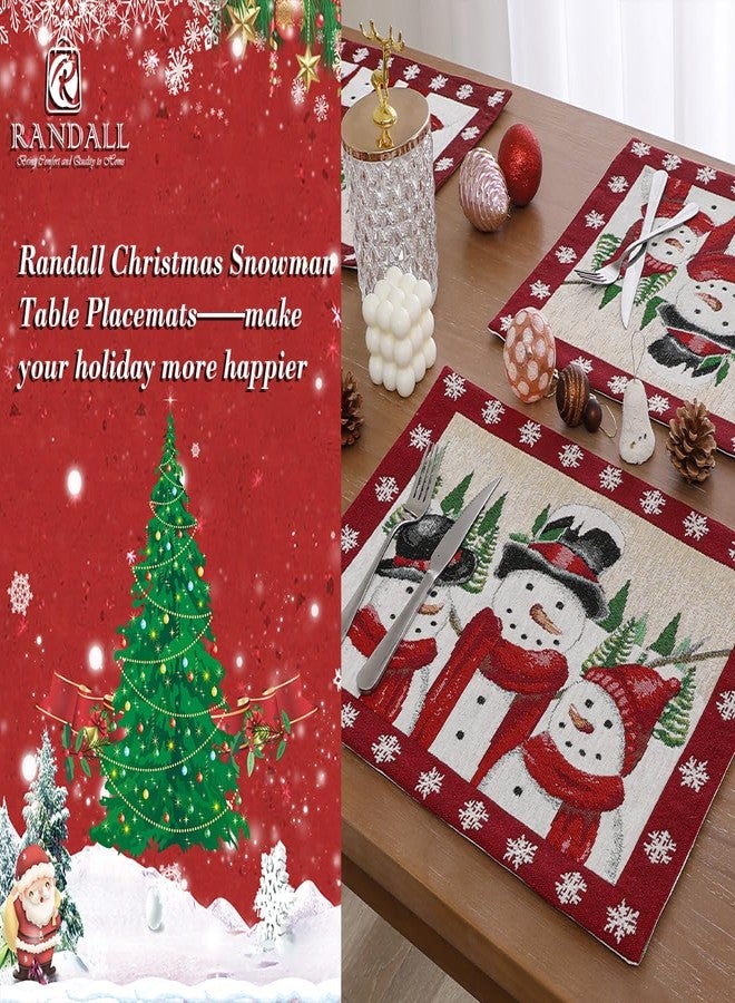 Randall Red/Yellow Rustic Vintage Christmas Placemats Snowman Family Winter Village Design Wrinkle & Dye Yard Jacquard Set of 4,Xmas Festive Party Supplies for Dining/Holiday Party,13x18 Inch - Image 5