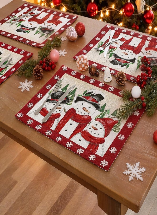 Randall Red/Yellow Rustic Vintage Christmas Placemats Snowman Family Winter Village Design Wrinkle & Dye Yard Jacquard Set of 4,Xmas Festive Party Supplies for Dining/Holiday Party,13x18 Inch - Image 4