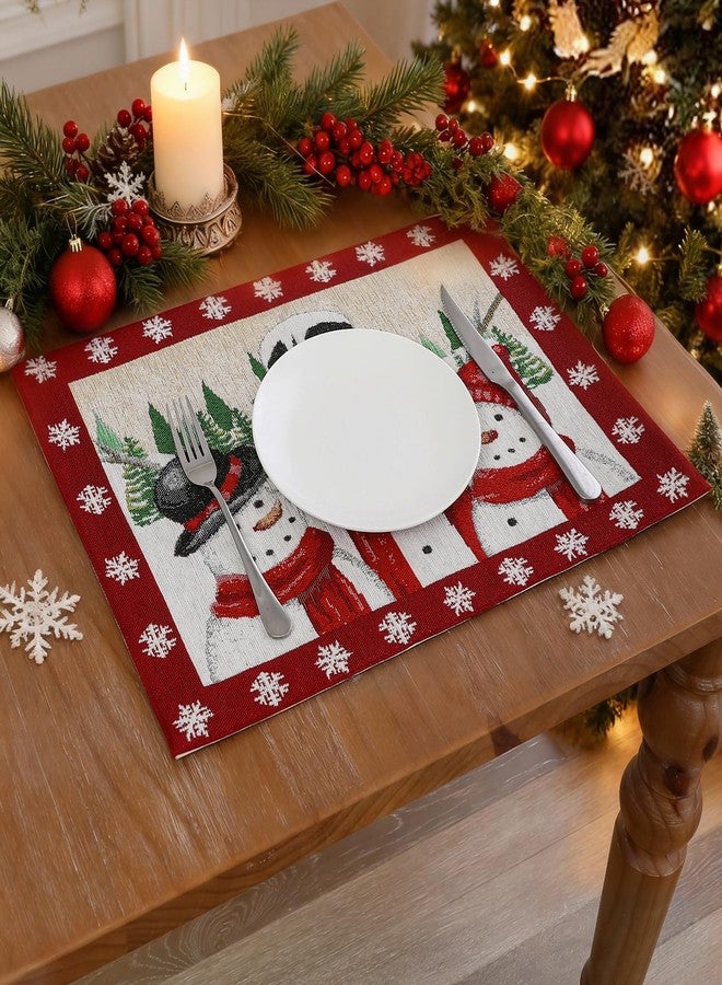 Randall Red/Yellow Rustic Vintage Christmas Placemats Snowman Family Winter Village Design Wrinkle & Dye Yard Jacquard Set of 4,Xmas Festive Party Supplies for Dining/Holiday Party,13x18 Inch - Image 3