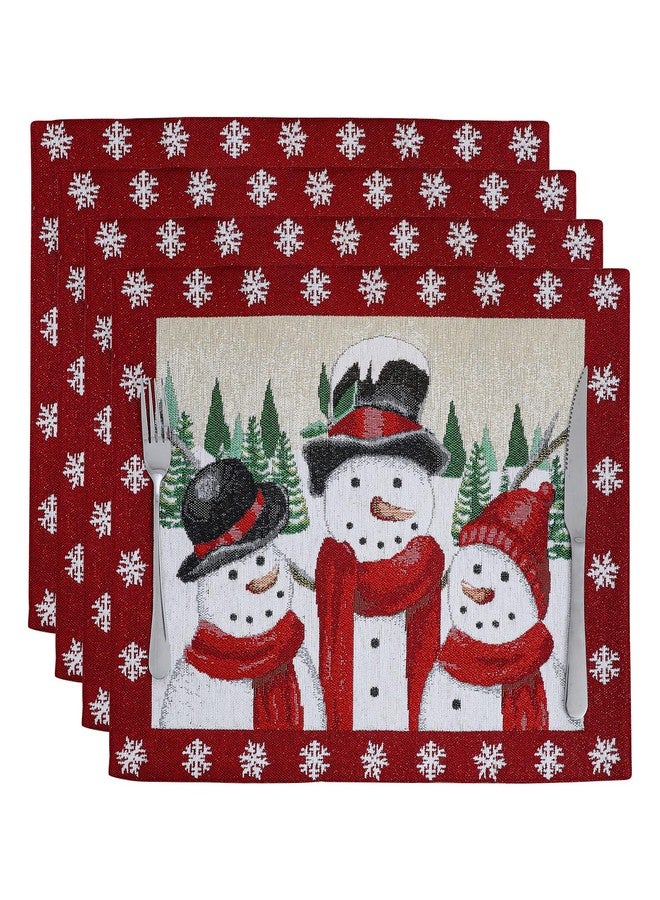 Randall Red/Yellow Rustic Vintage Christmas Placemats Snowman Family Winter Village Design Wrinkle & Dye Yard Jacquard Set of 4,Xmas Festive Party Supplies for Dining/Holiday Party,13x18 Inch - Image 1