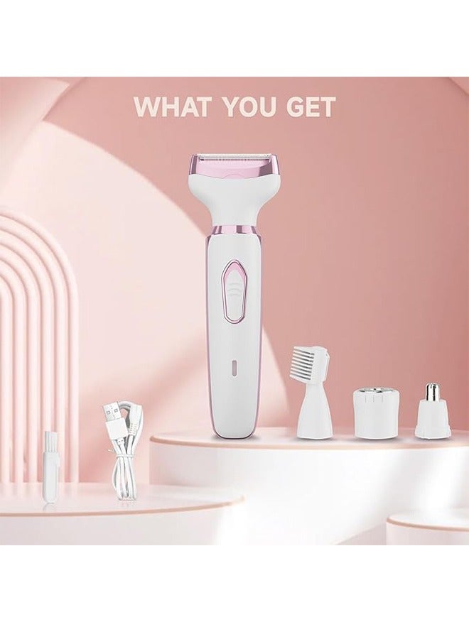 Power Shaver Women Painless 4 In 1 Women Shaver Cordless Rechargeable Face Eyebrow Shaver And Nose Hair Trimmer Lip Body Bikini Trimmer Women Beauty Set 3028 White - Image 4