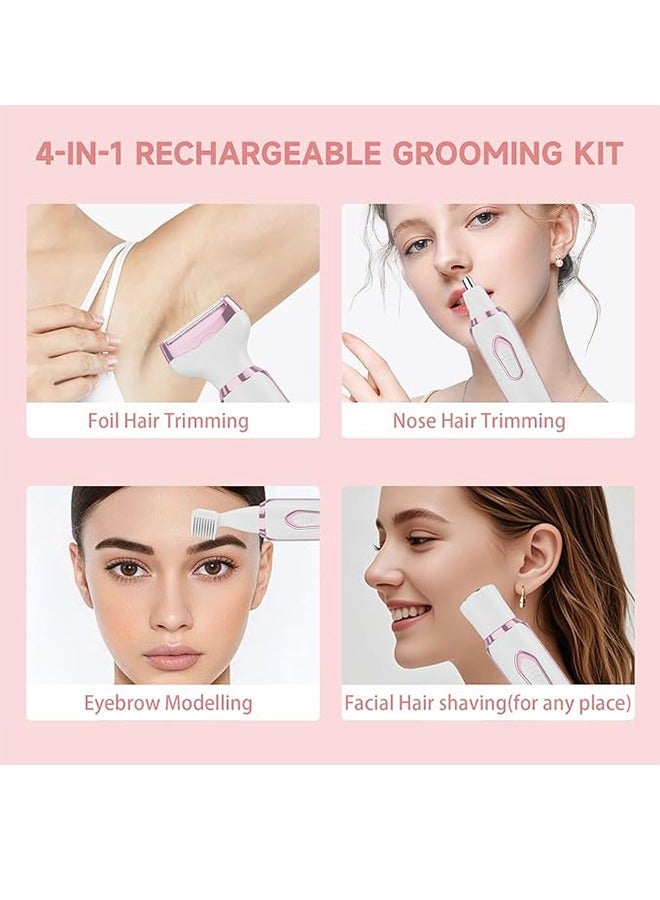 Power Shaver Women Painless 4 In 1 Women Shaver Cordless Rechargeable Face Eyebrow Shaver And Nose Hair Trimmer Lip Body Bikini Trimmer Women Beauty Set 3028 White - Image 3