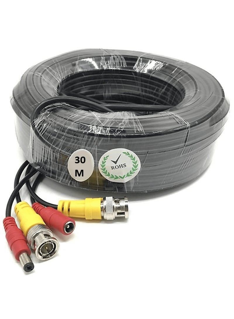 30M CCTV Cable Analogue Security Camera Video Wire Connector BNC DC Power Cord DVR - Image 1