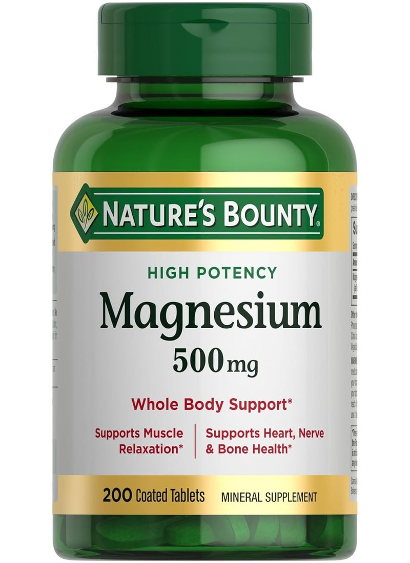 NATURE'S BOUNTY - High Potency Magnesium, 500mg - 200 Coated Tablets - Image 1
