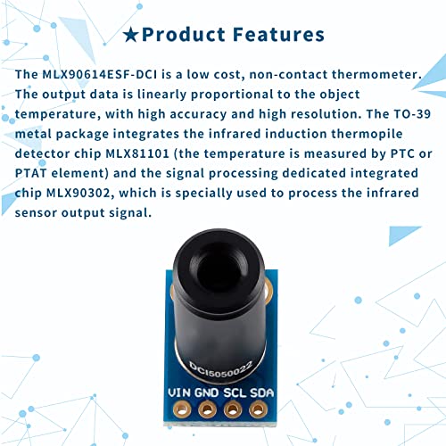 EC Buying MLX90614ESF-DCI Non-Contact Infrared Temperature Sensor Module High Precision Infrared Temperature Sensor Module Long Distance 50cm Serial Port IIC Suitable for Arduino/DIY (GY-906-DCI) - Image 4