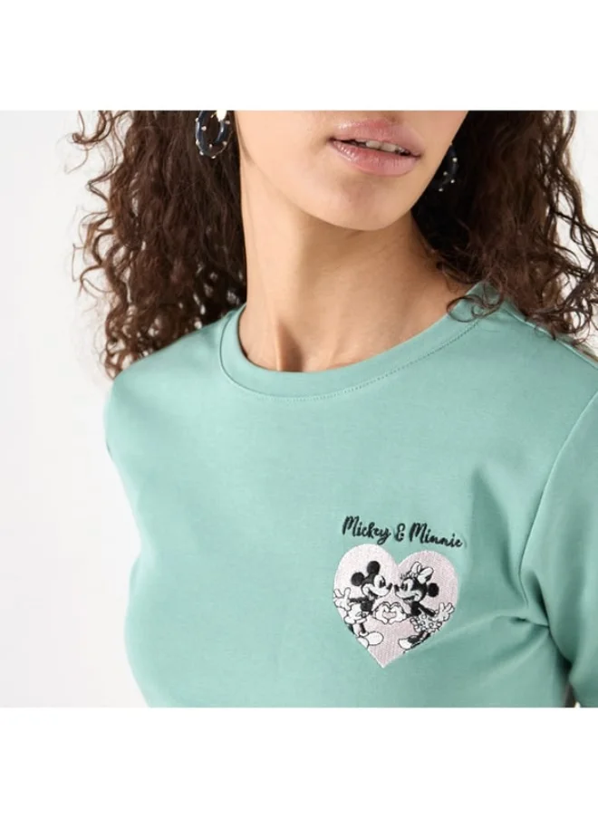 SP Characters Mickey and Minnie Print T-shirt with Crew Neck and Short Sleeves