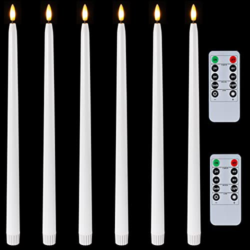 Homemory 15 inches Real Wax Flameless Taper Candles with Remote Timer, 6 Pcs White LED Taper Candles Battery Operated with 3D Flickering Flame, Window Candle Led Candlesticks for Dinners Home Decor - Image 1