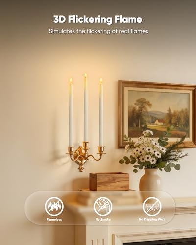 Homemory 15 inches Real Wax Flameless Taper Candles with Remote Timer, 6 Pcs White LED Taper Candles Battery Operated with 3D Flickering Flame, Window Candle Led Candlesticks for Dinners Home Decor - Image 2