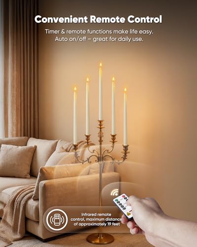 Homemory 15 inches Real Wax Flameless Taper Candles with Remote Timer, 6 Pcs White LED Taper Candles Battery Operated with 3D Flickering Flame, Window Candle Led Candlesticks for Dinners Home Decor - Image 3