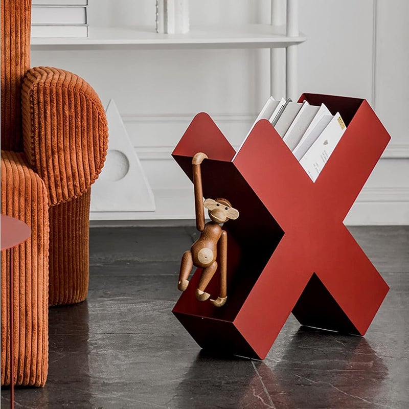 INDIDECOR INDIDECOR 57110 Metal Magazine Rack Floor Magazine Rack with X Shape Organizer Holder for Living Room Library Next to Sofa homewaiting areas Red  - Image 2