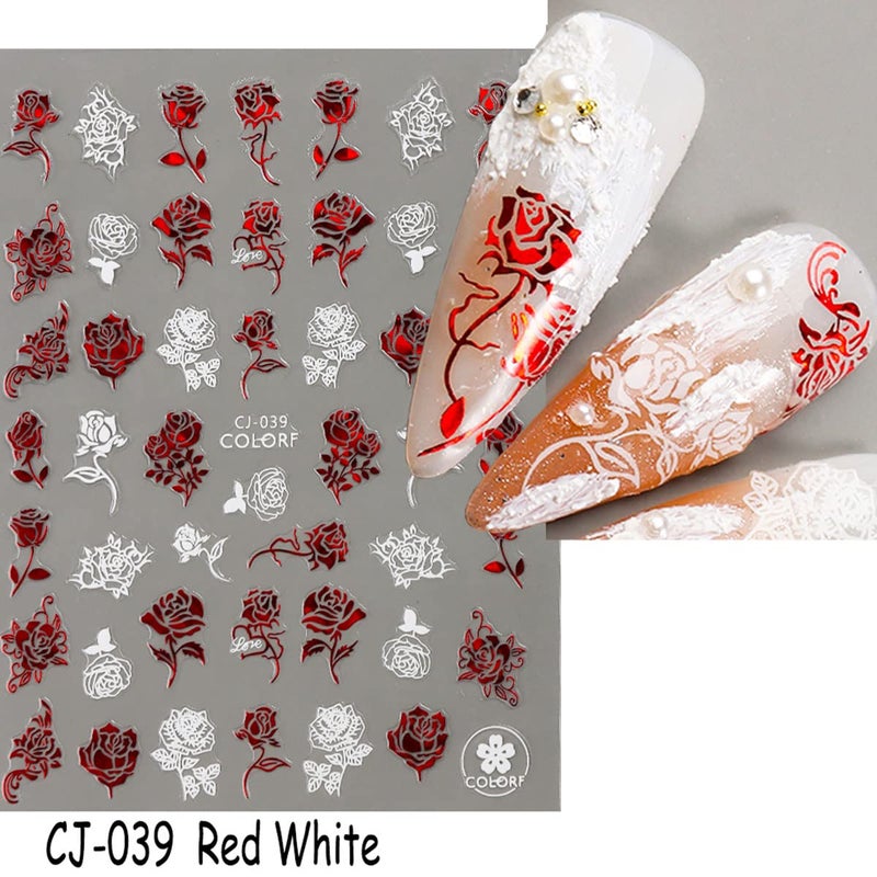 KASUWA Valentines Day Nail Art Stickers Decal Red Heart Nail Sticker Valentines Nail Decorations 3D Self-Adhesive Red White Rose Love Heart Lip Nail Design for Acylic Nail Manicure Decor 6sheets - Image 5