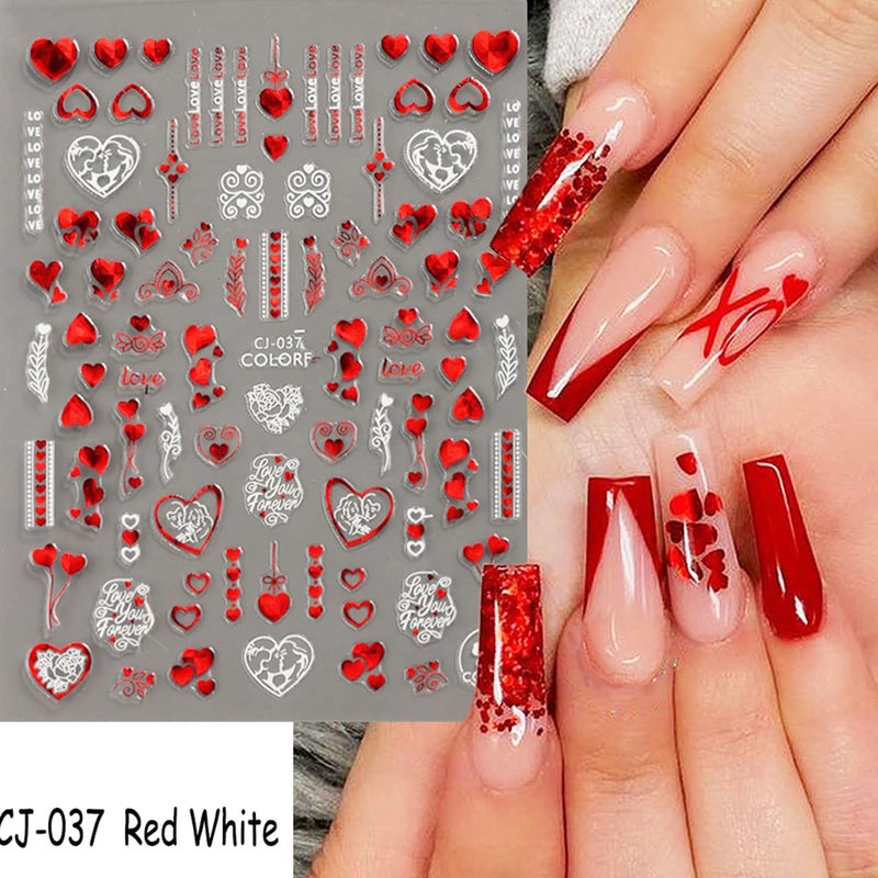 KASUWA Valentines Day Nail Art Stickers Decal Red Heart Nail Sticker Valentines Nail Decorations 3D Self-Adhesive Red White Rose Love Heart Lip Nail Design for Acylic Nail Manicure Decor 6sheets - Image 4